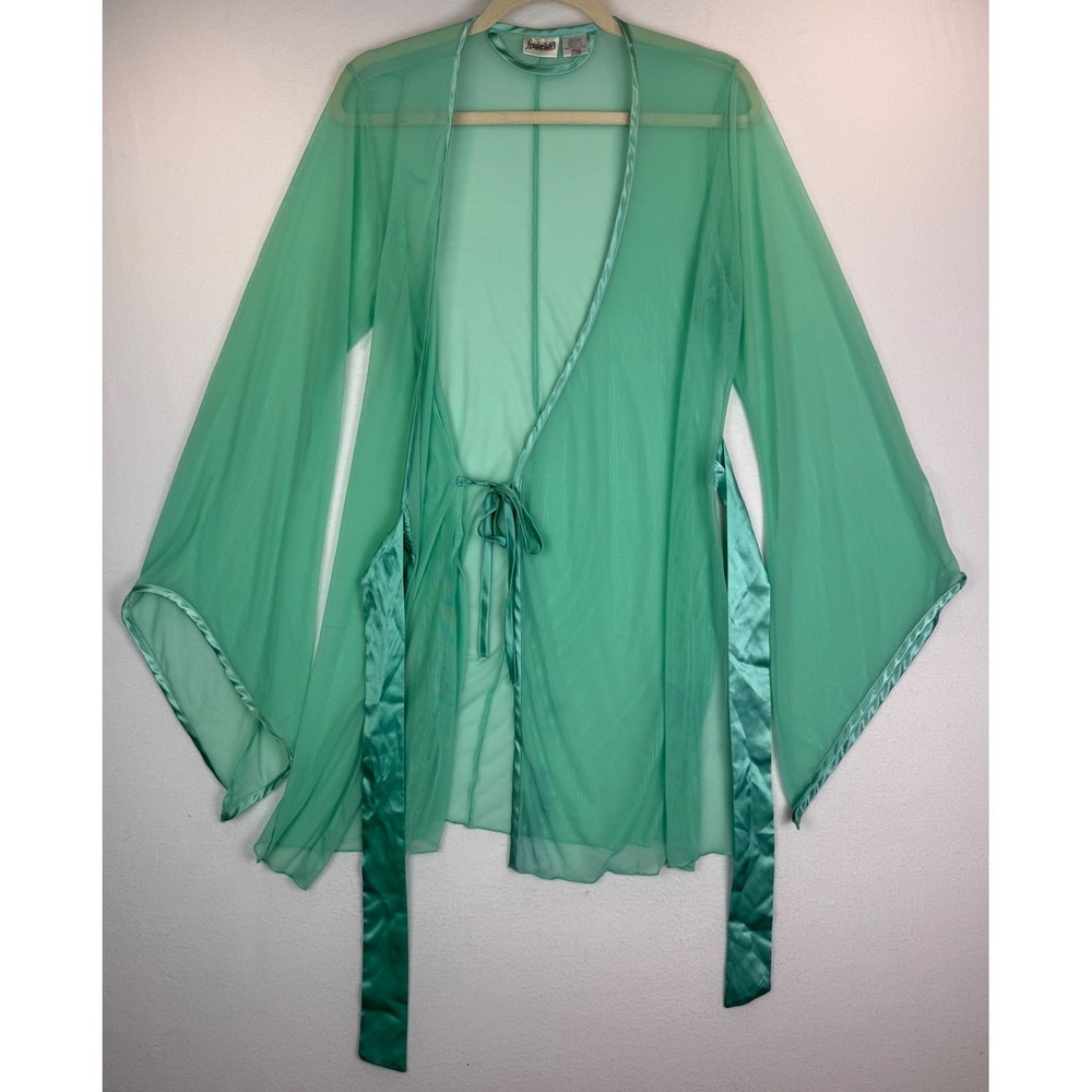 Vtg Frederick's of Hollywood Sheer Robe Mint Green Bell Sleeve RomanticSz M - Picture 6 of 9